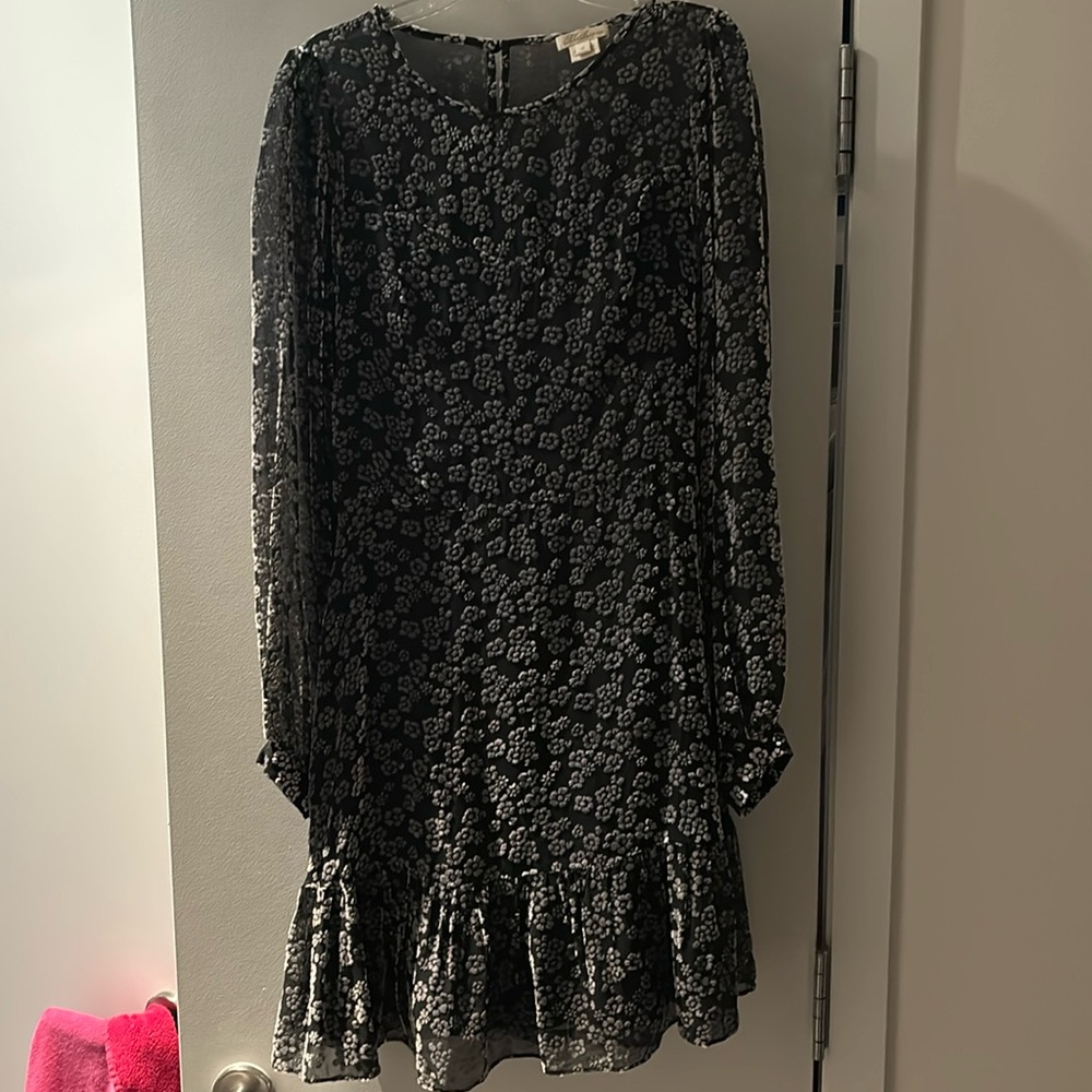 Shoshanna Lenette Valley Floral Burnout Velvet Long-Sleeve Mini Dress - Size 6